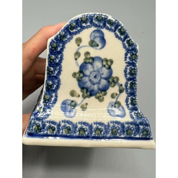 Boleslawiec Polish Ceramic Blue Floral Toast Rack Holder 4 slices or Mail Sorter - Picture 11 of 11